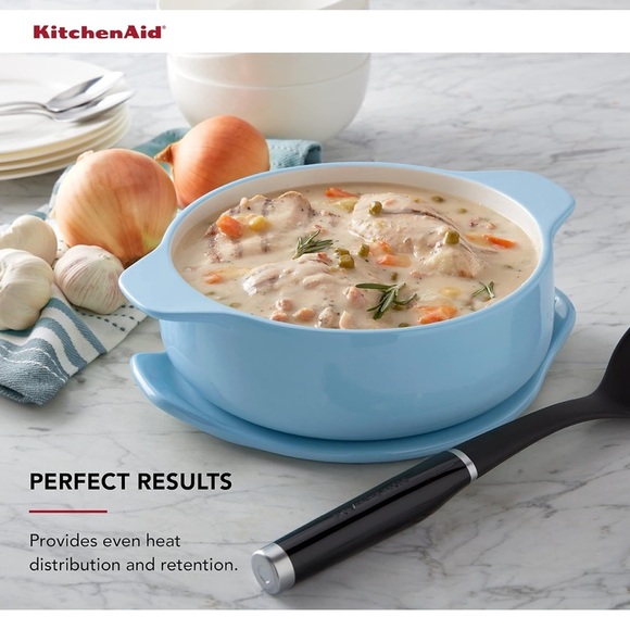 KitchenAid Other - KitchenAid Round Baker With Lid Vitrified Stoneware Blue Velvet